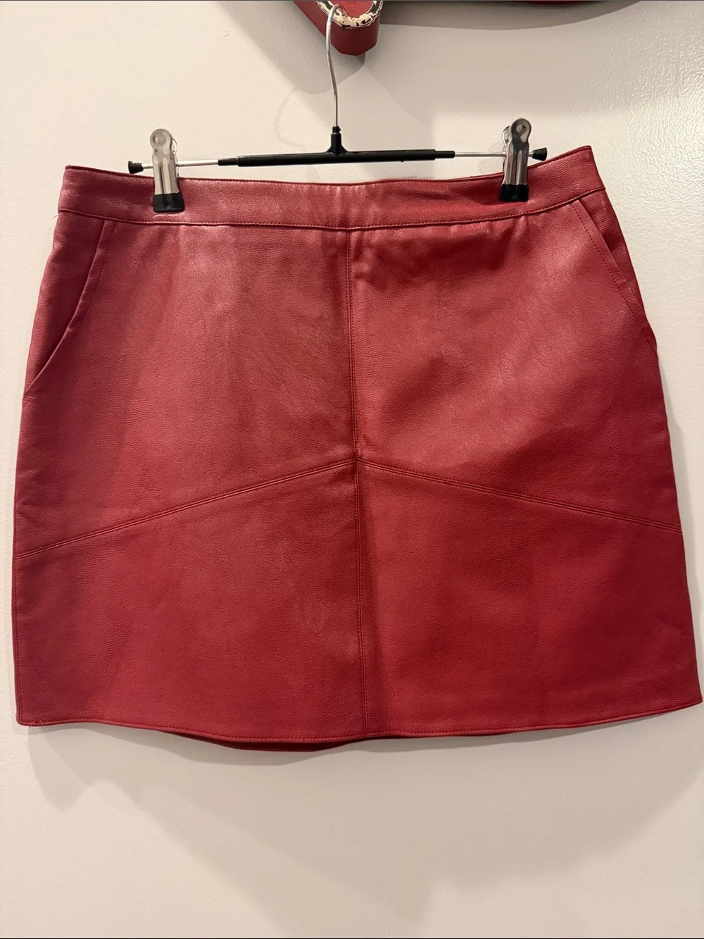 LULUS Women's Red Faux Leather Mini Skirt